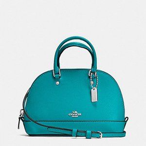 NEW COACH MICRO MINI SIERRA SATCHEL IN CROSSGRAIN LEATHER SILVER/TURQUOISE